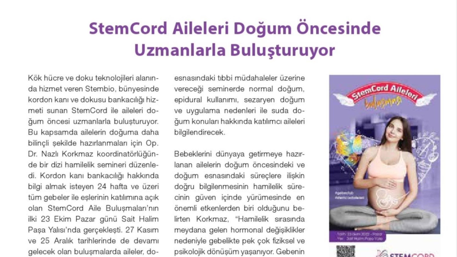 StemCord Aileleri Doğum Öncesinde Uzmanlarla Buluşturuyor